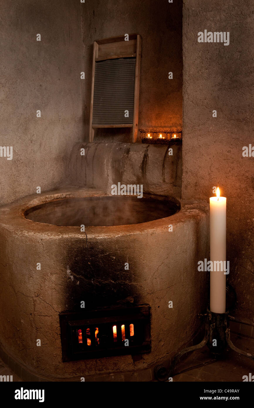 hot water in sauna Stock Photo