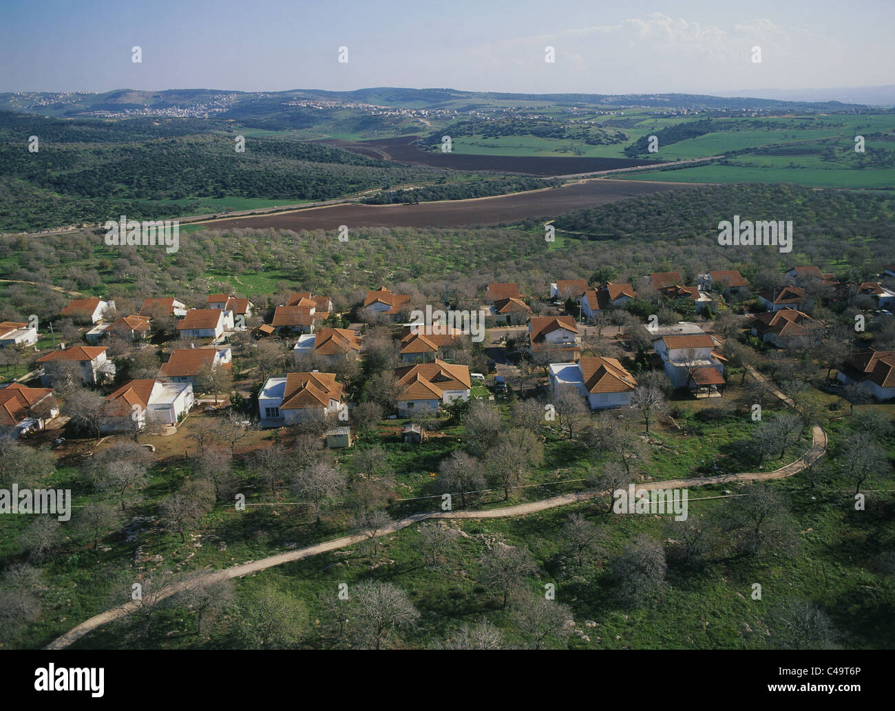 Aerial photograph of the village of Alon Ha'galil in the Lower Galilee Stock Photo