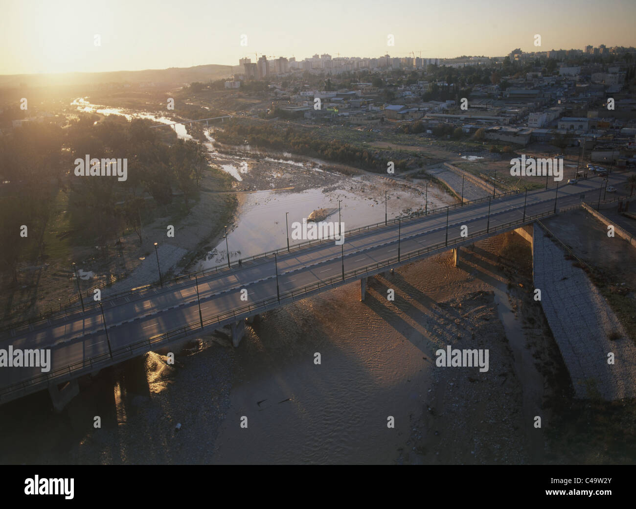 Aerial photograph of the Be'er Sheva stream in the northern Negev Stock Photo