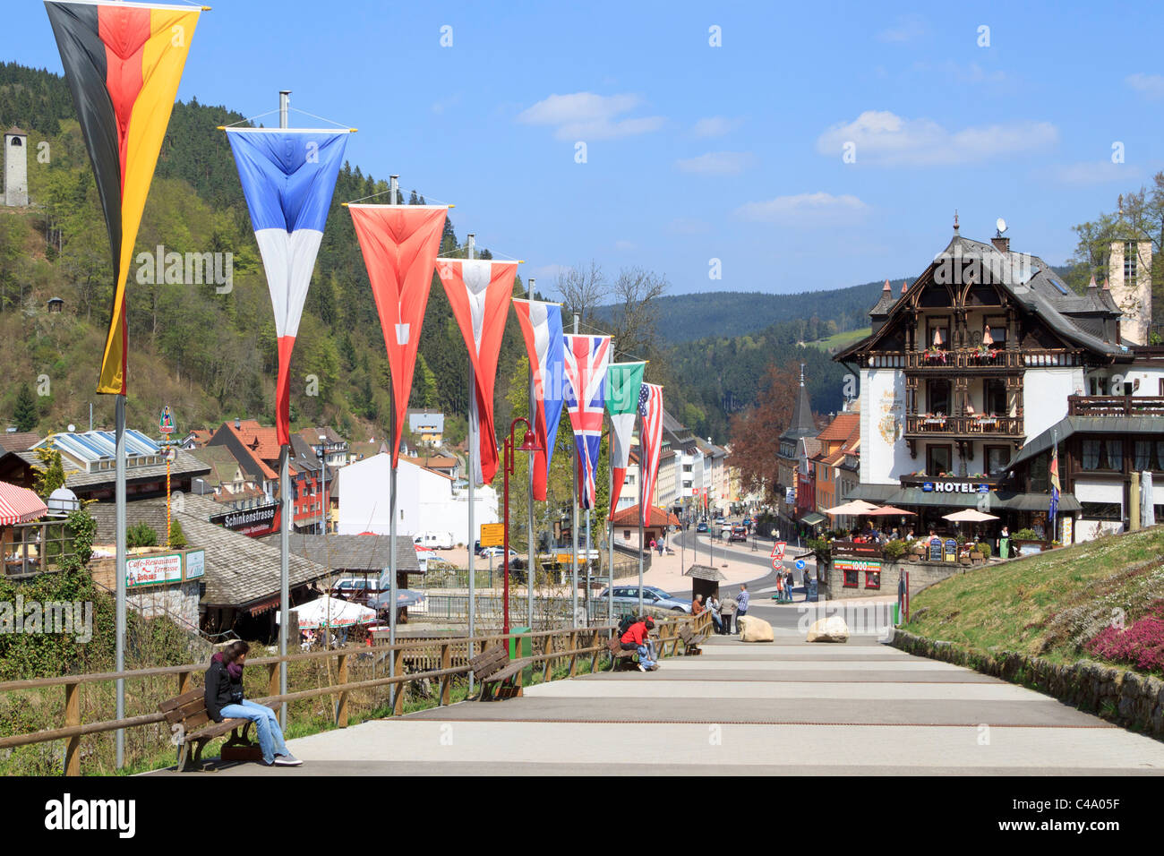 The town of Triberg Germany - the approach to the waterfall Stock Photo