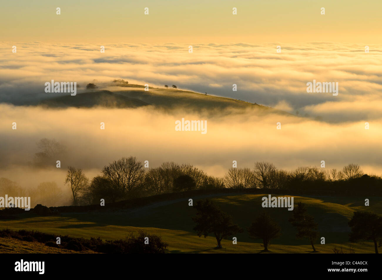 Evening above cloud inversion on Hampsfell near Grange-over-Sands, Cumbria Stock Photo