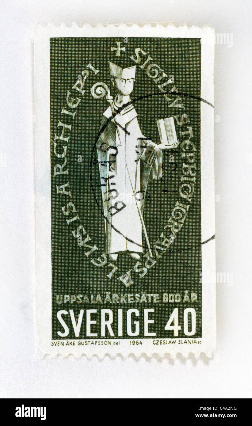 Archbishophric of Uppsala Stamp produced to commemorate the 800th Anniversary of the See of Uppsala Sweden 1164 - 1964 Stock Photo