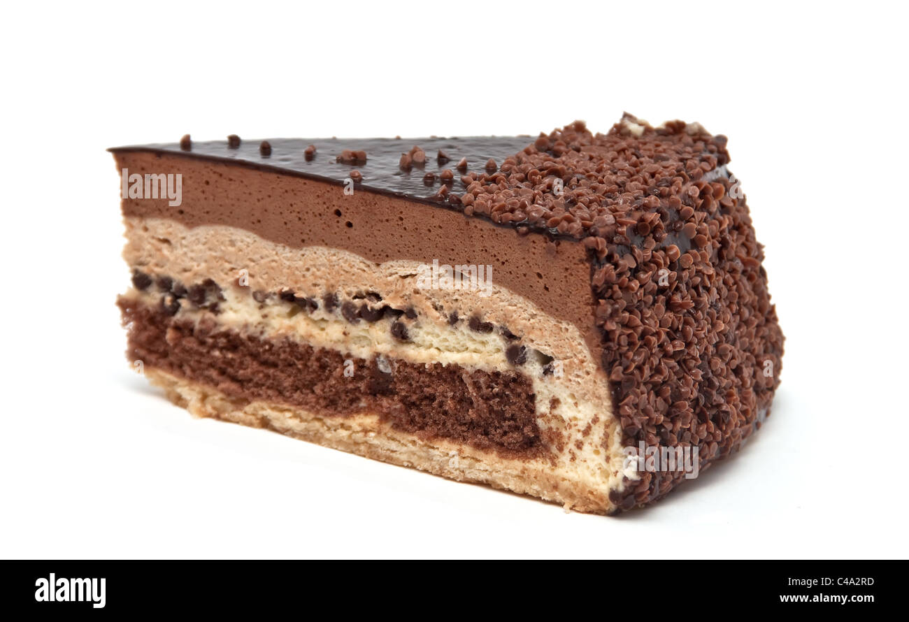 A piece of chocolate cake, isolated on a white background Stock Photo ...