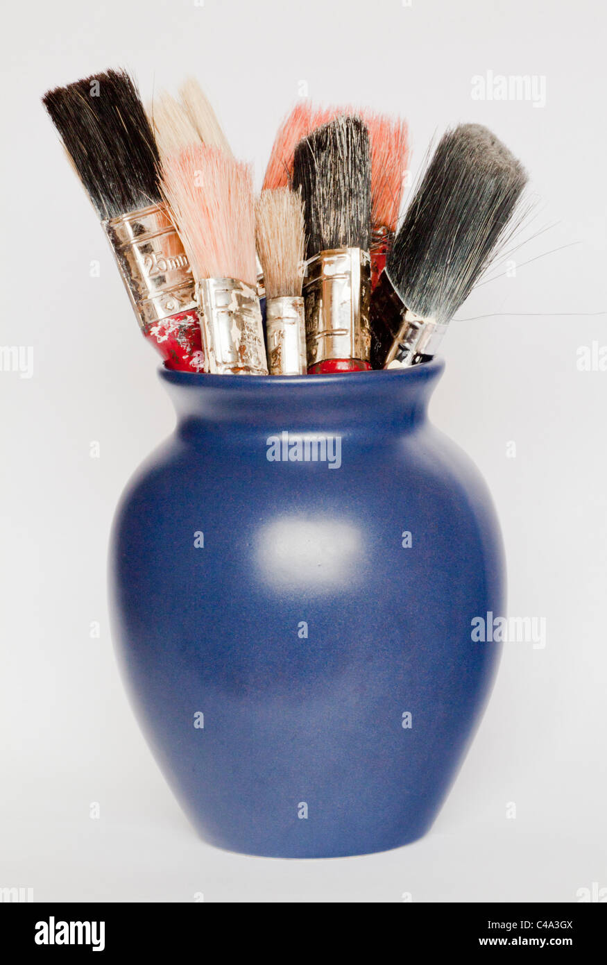 Paint Brushes In Flower Vase Still Life Image Stock Photo