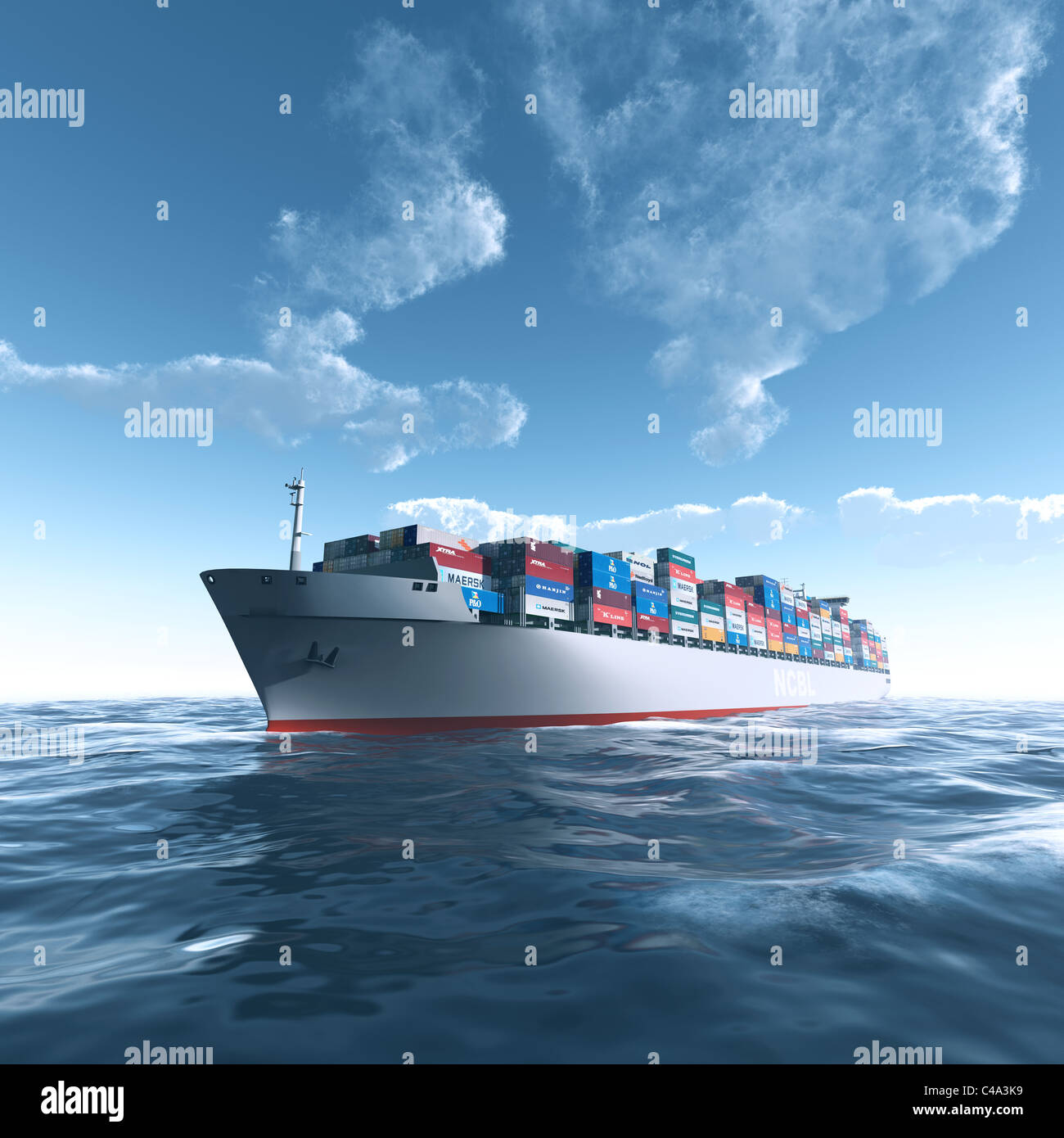 International Container Ship for Cargo at sea in good weather Stock Photo