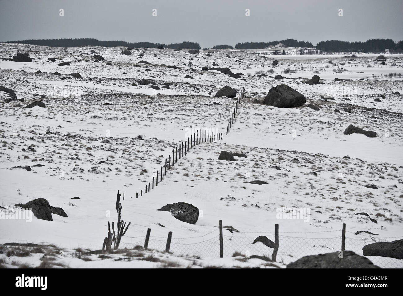 Pasture covered in snow. Rogaland, Norway Stock Photo