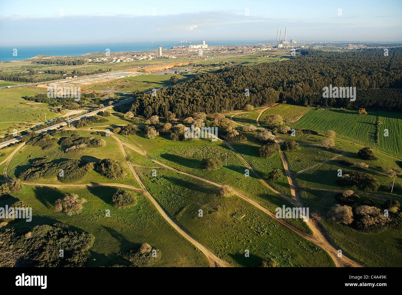 Aerial photograph of a green grove in the Coastal plain Stock Photo