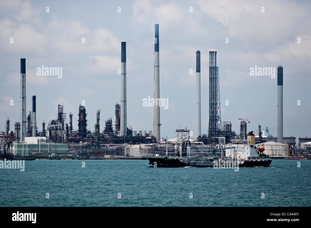 A view of an oil refinery on Jurong Island off the coast of Singapore