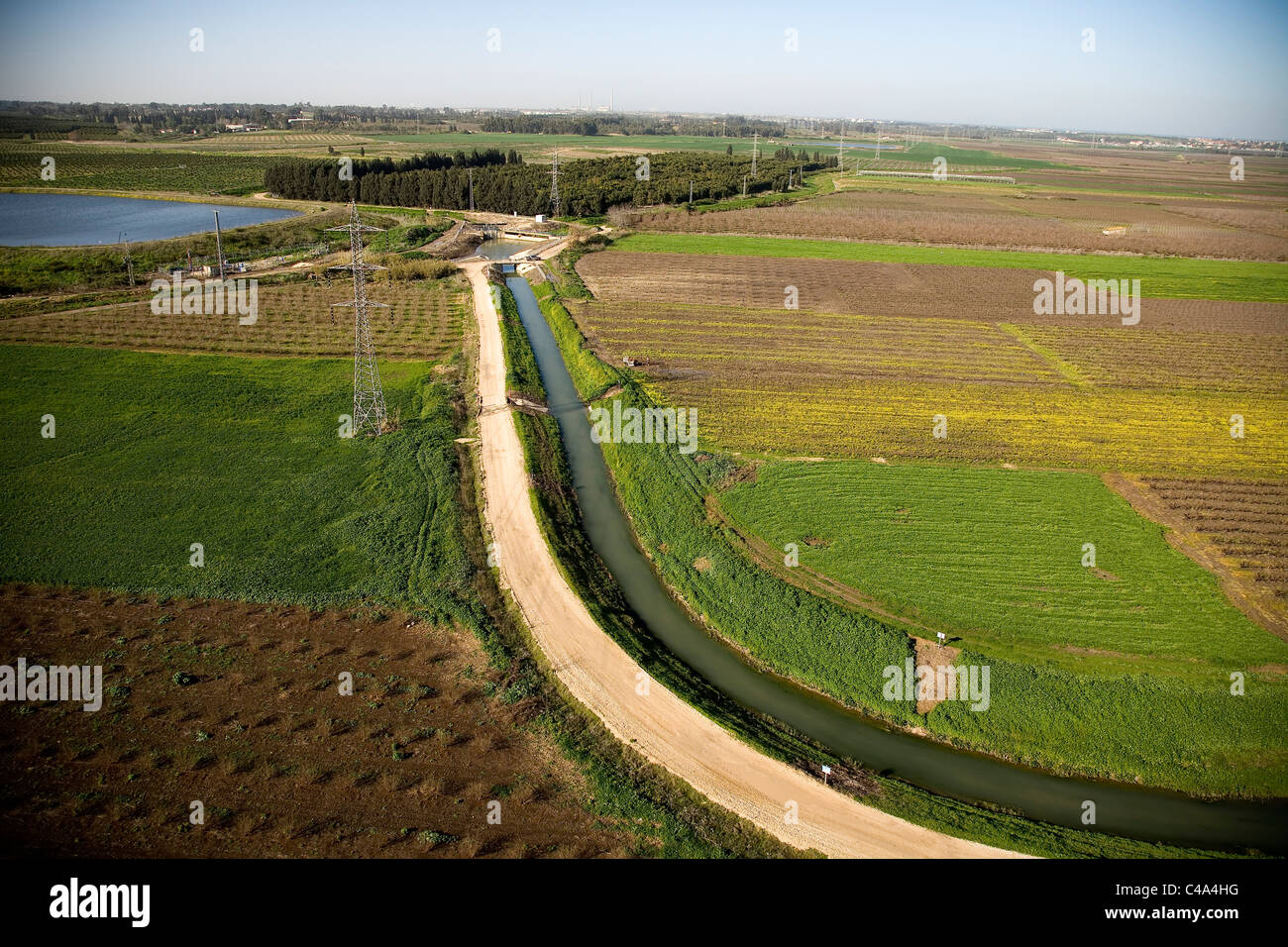 Aerial photograph of an open canal in the northern Sharon Stock Photo