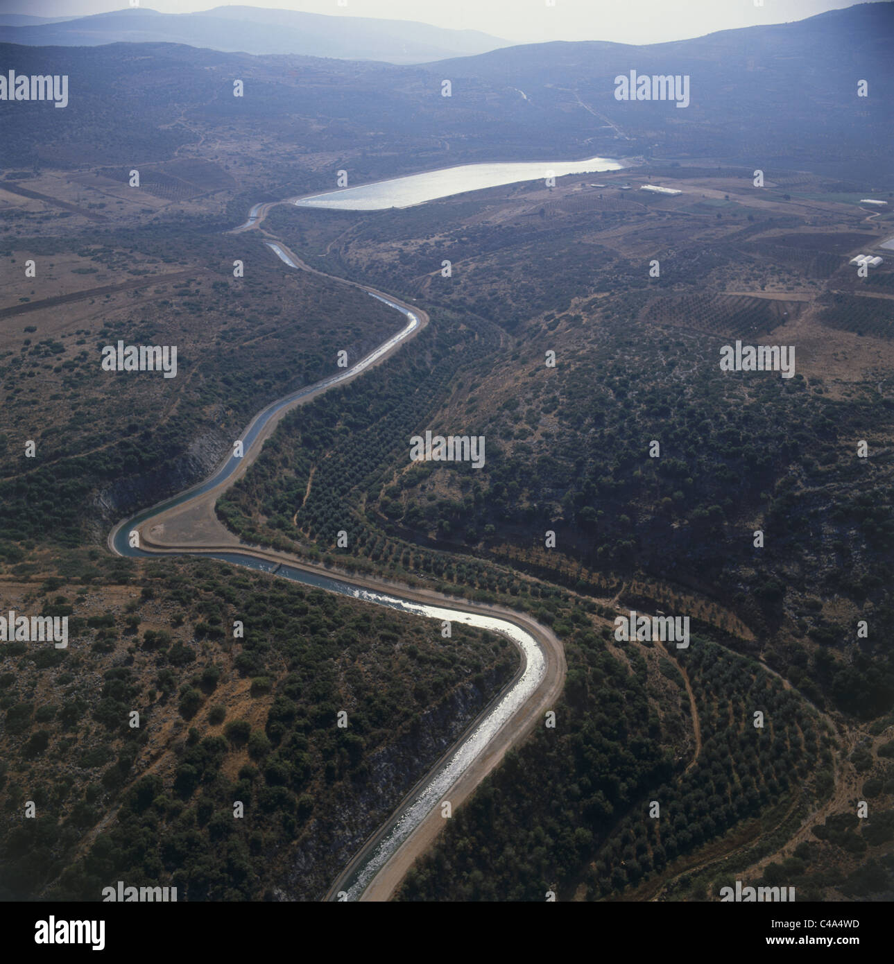 Aerial view of the Zalmon Reservoir and the National Water Carrier in the Lower Galilee Stock Photo