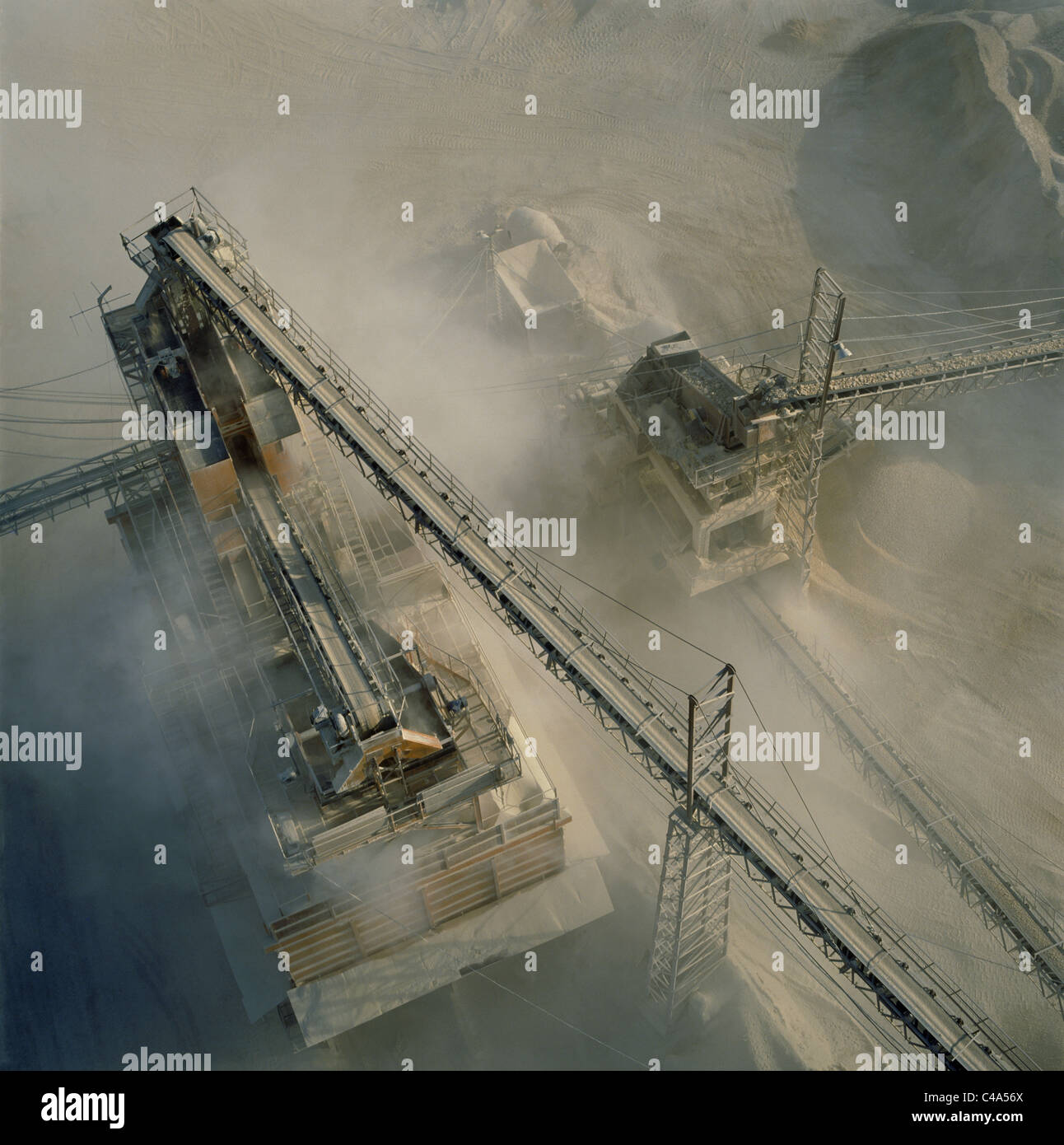 Aerial photograph of a large gravel quarry in the eastern Dan Metropolis Stock Photo