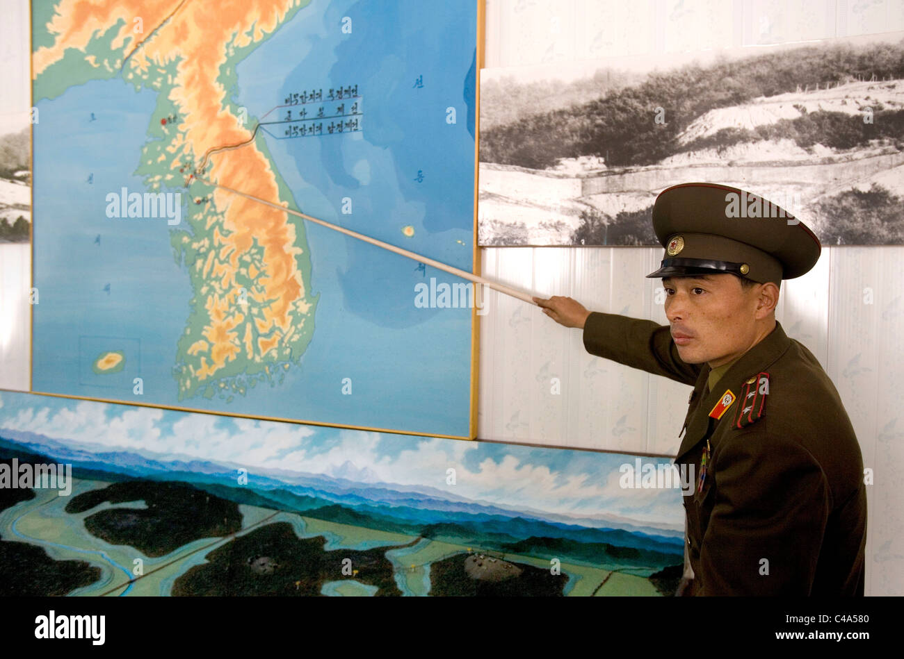 North Korean army soldier on the 38th parallel at Panmunjom (North Korea, DPRK) Stock Photo
