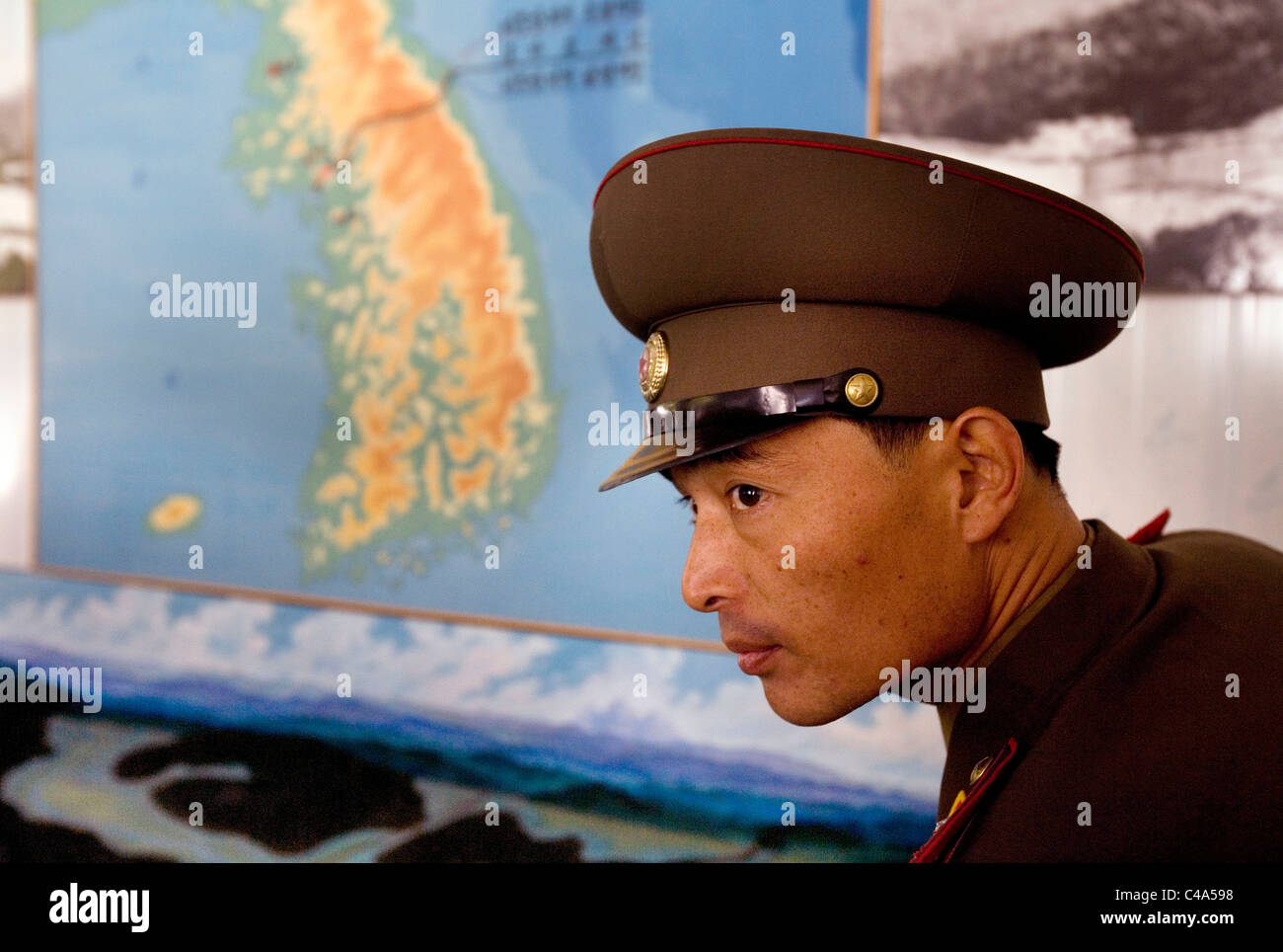 North Korean army soldier on the 38th parallel at Panmunjom (North Korea, DPRK) Stock Photo