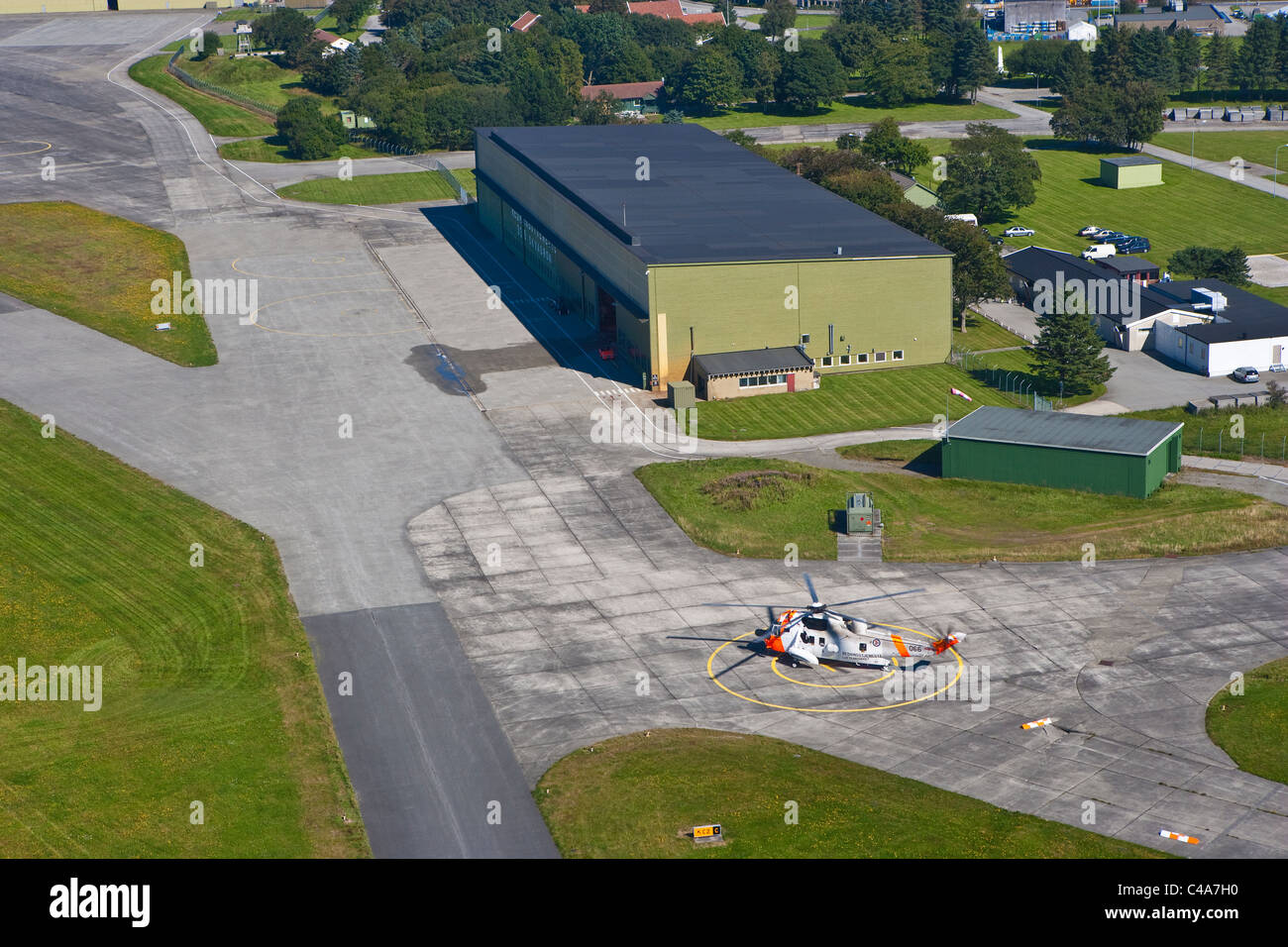 Sola Airport. Sea King ready for take-off  at 330 skv. Rescue helicopter, Rogaland, Norway Stock Photo