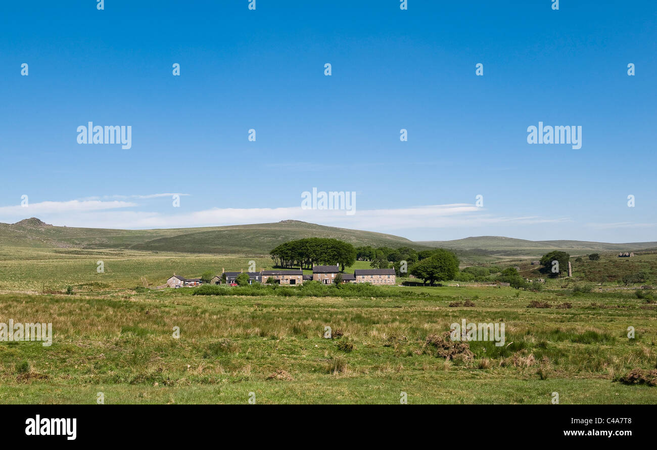 Isolated cottages at Powder Mills Farm in the middle of Dartmoor
