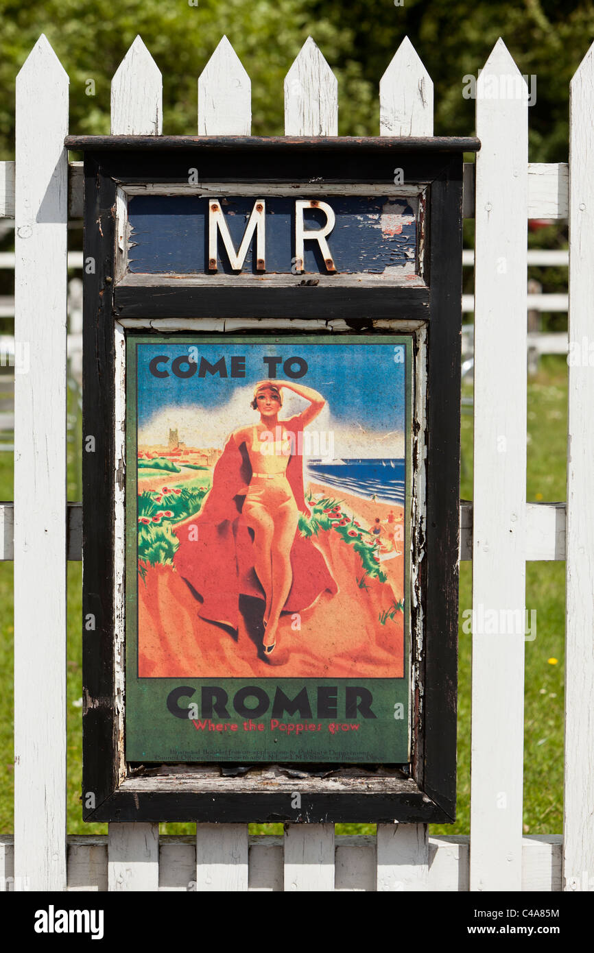 Old railway poster 'Come to Cromer' at Bolton Abbey Station Stock Photo