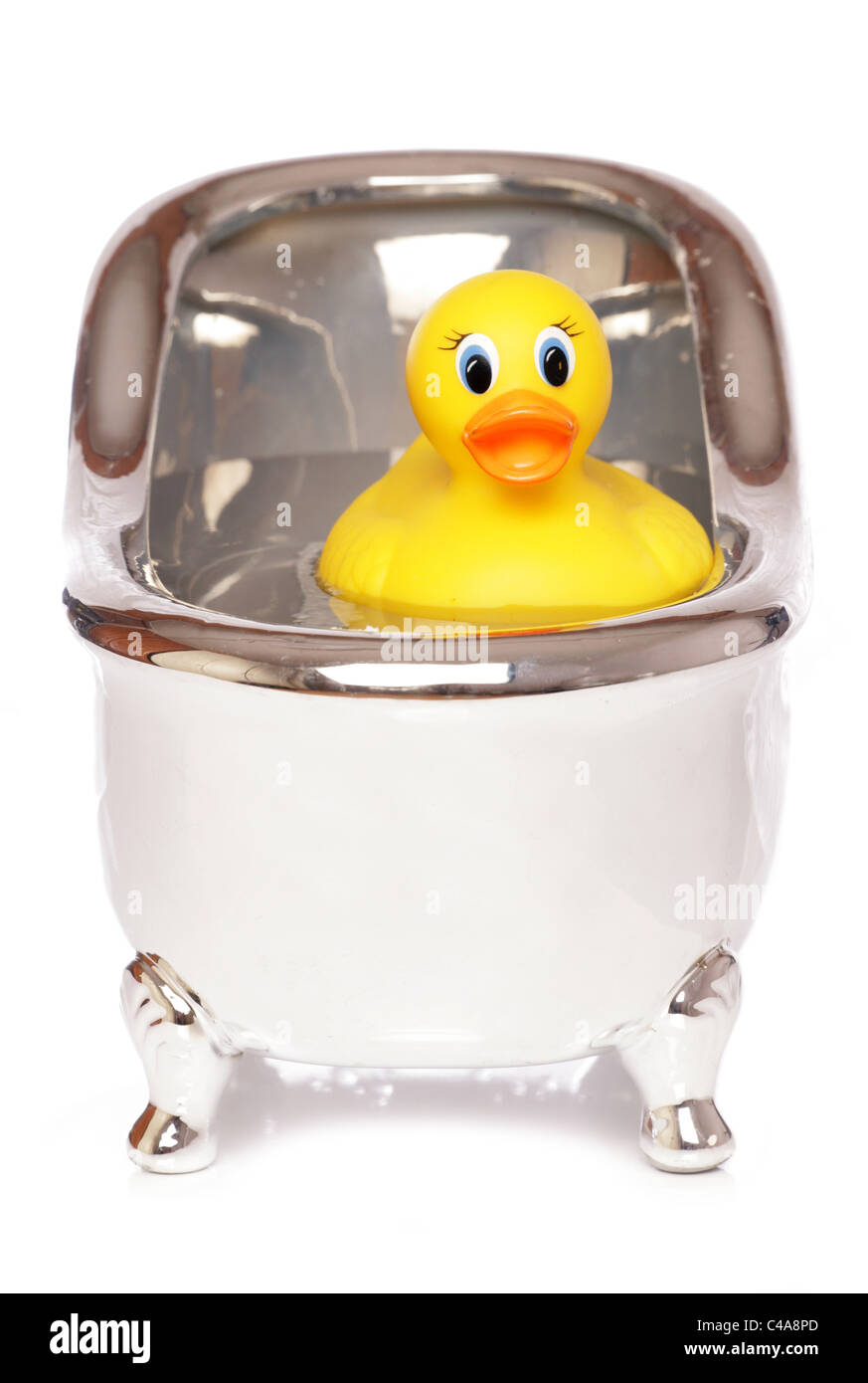 yellow rubber duck in a bath studio cutout Stock Photo - Alamy