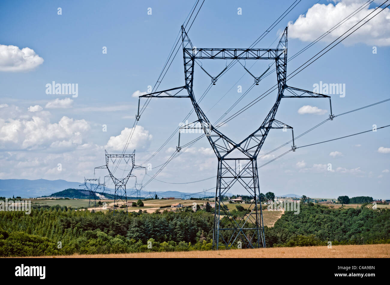 Electricity pylons, France Stock Photo Alamy