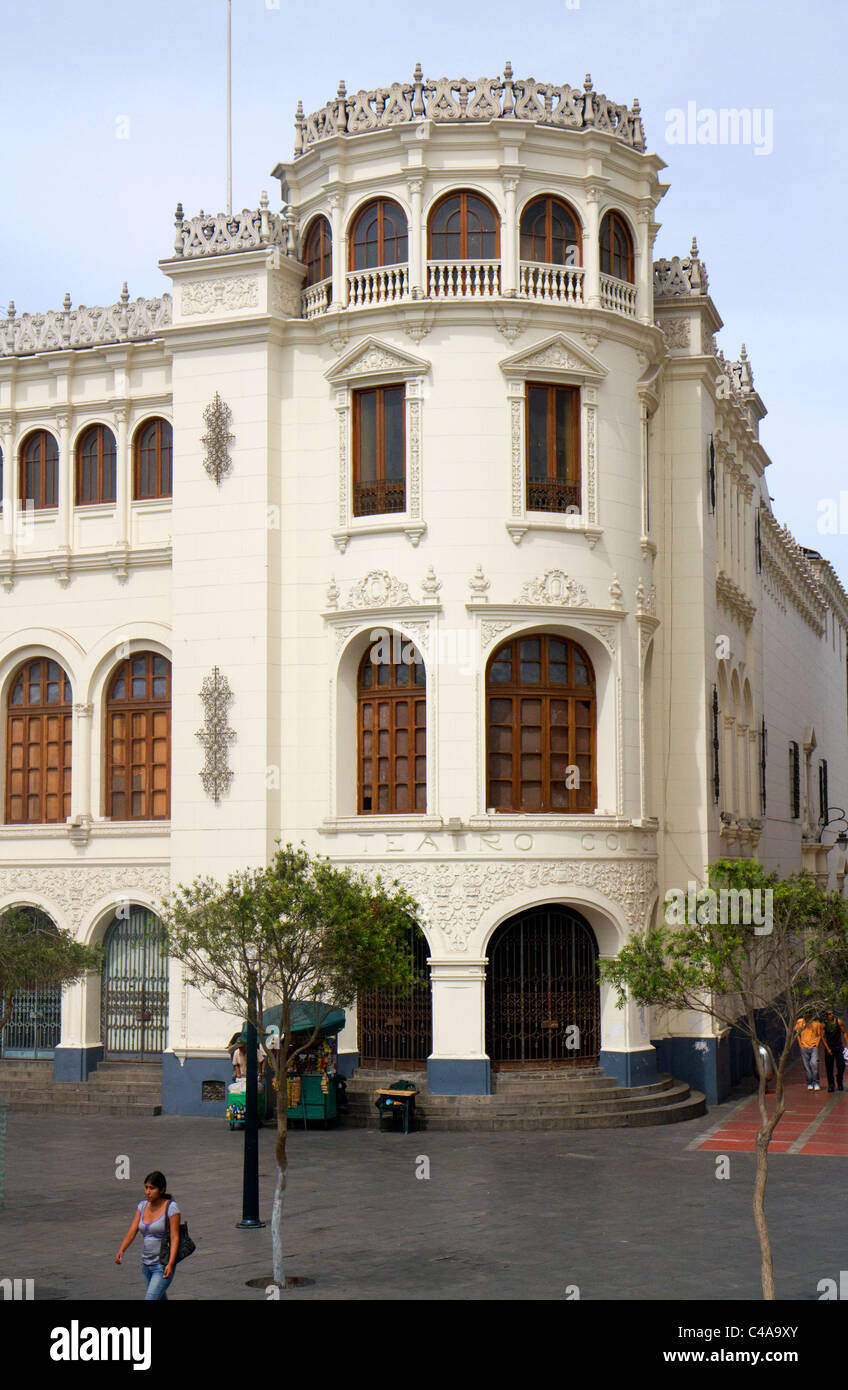 Teatro Colon at Plaza San Martin located within the Historic Centre of Lima, Peru. Stock Photo