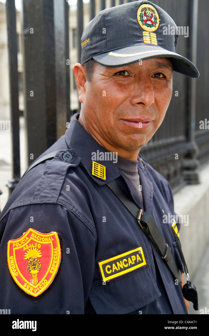 National police officer of Lima, Peru. Stock Photo