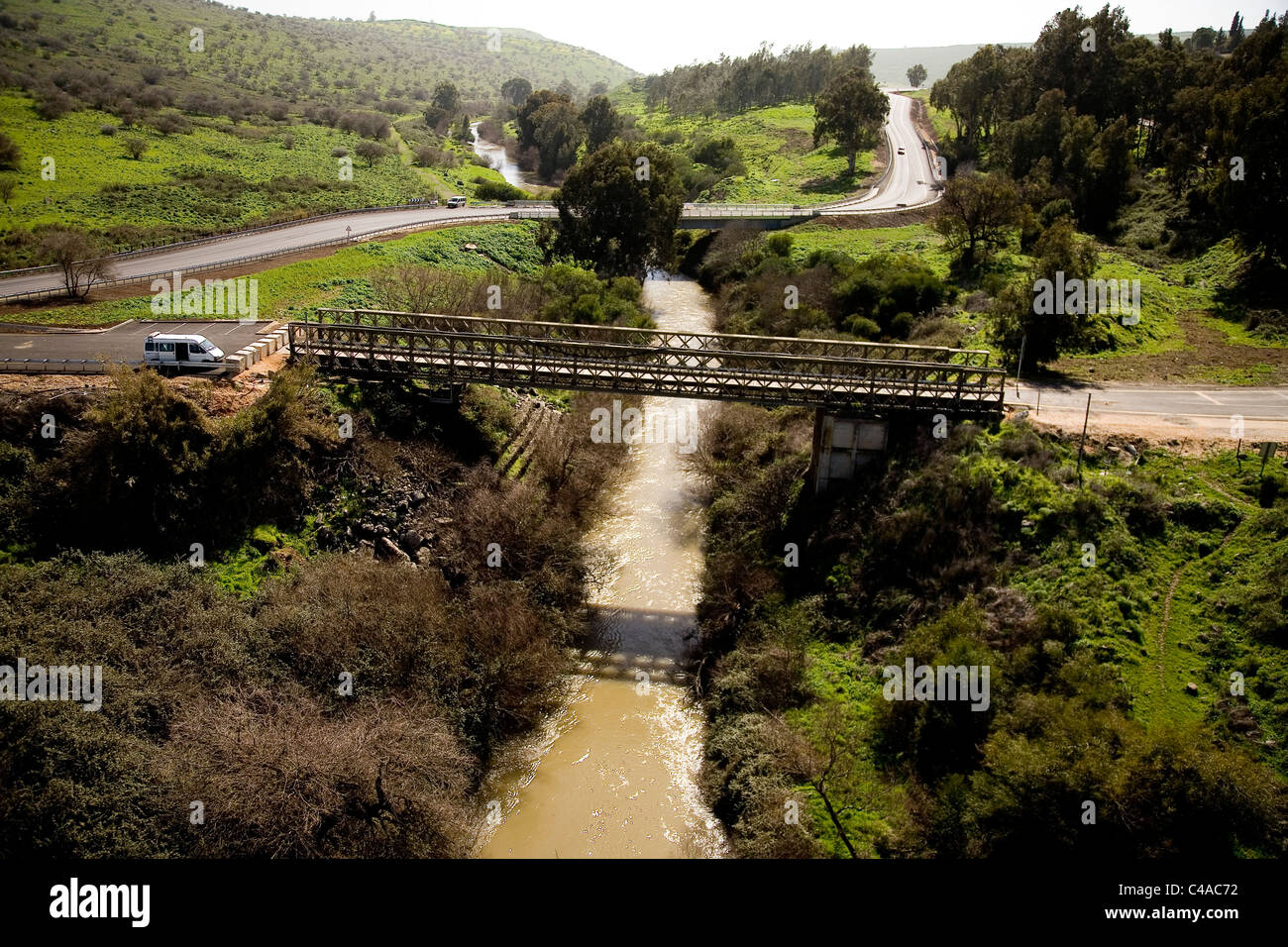 Aerial photograph of the Jordan river in the Upper Galilee Stock Photo