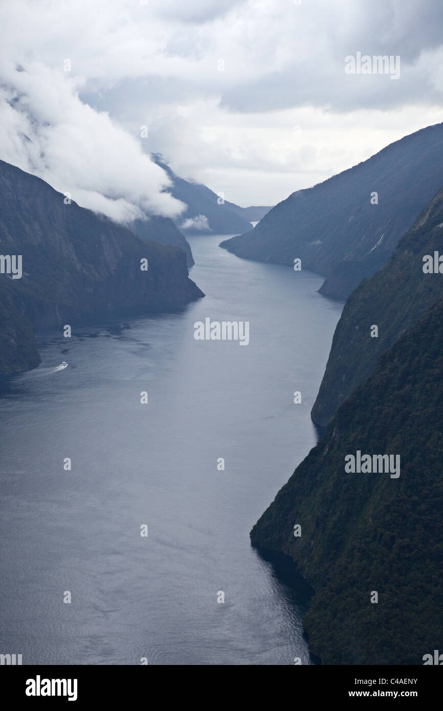 MIlford Sound aerial, New Zealand Stock Photo