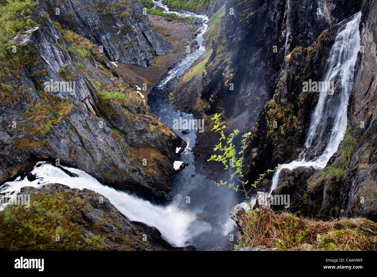 Voringfoss twin waterfalls, southern Norway Stock Photo