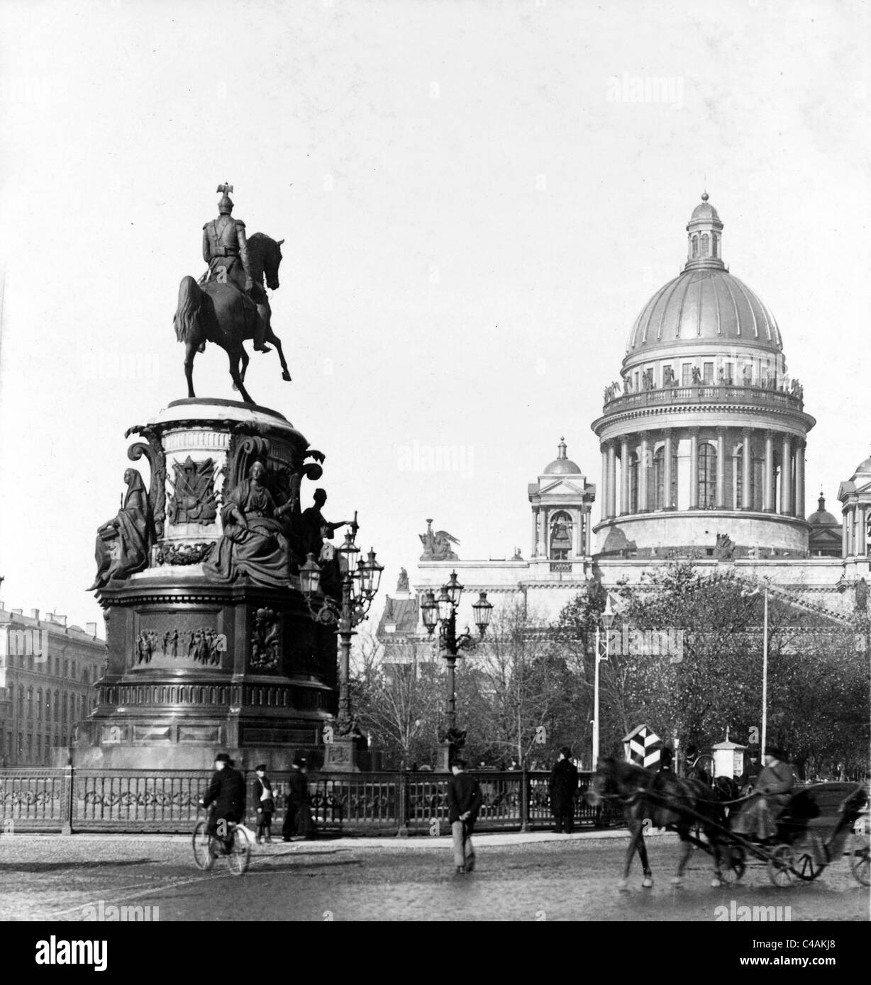 Nicholas I monument & Isaac cathedral, St. Petersburg, Russia Stock Photo