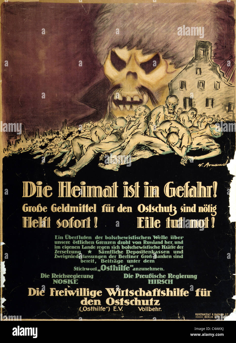 Die Heimat ist in Gefahr! 'The home is in danger' German poster against Bolshevism advancing from Russia Stock Photo