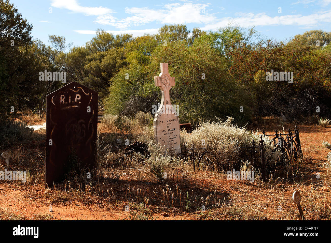 Headstones Menzies cemetery, Western Australia Stock Photo