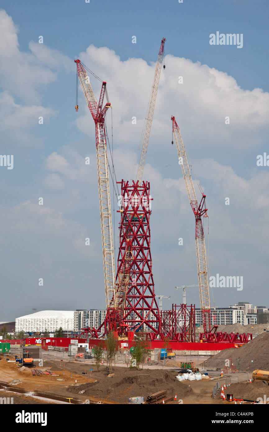 Anish Kapoor's Olympic 2012, Mittal Orbital tower under construction, London,Stratford, England, United Kingdom. Stock Photo