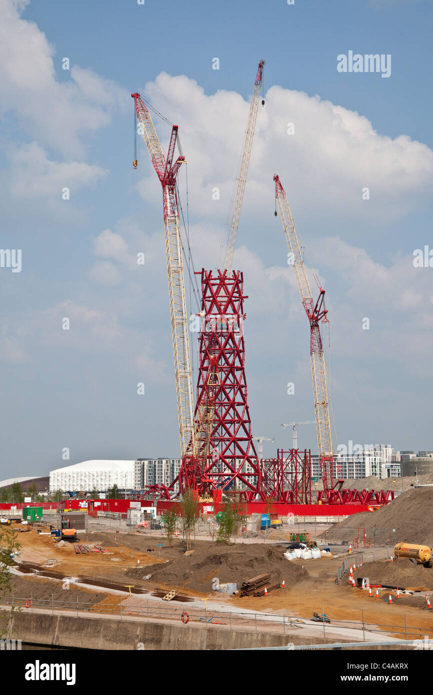 Anish Kapoor's Olympic 2012, Mittal Orbital tower under construction, London,Stratford, England, United Kingdom. Stock Photo