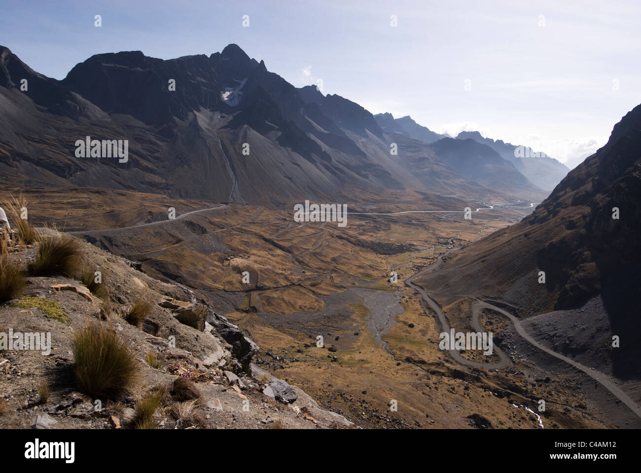 Landscape and highway from La Paz to Coroico, world's most dangerous road Stock Photo