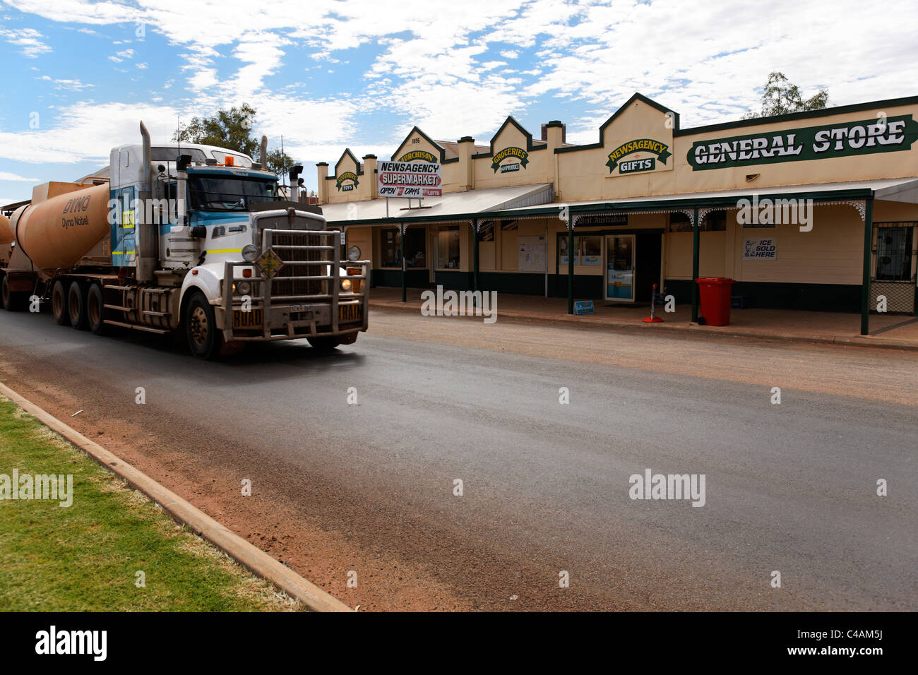 Truck driving down Austin street, Cue Western Australia Stock Photo
