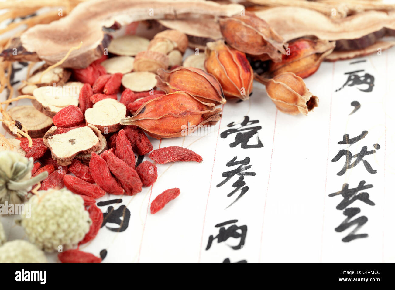Traditional Chinese medicine with prescription Stock Photo