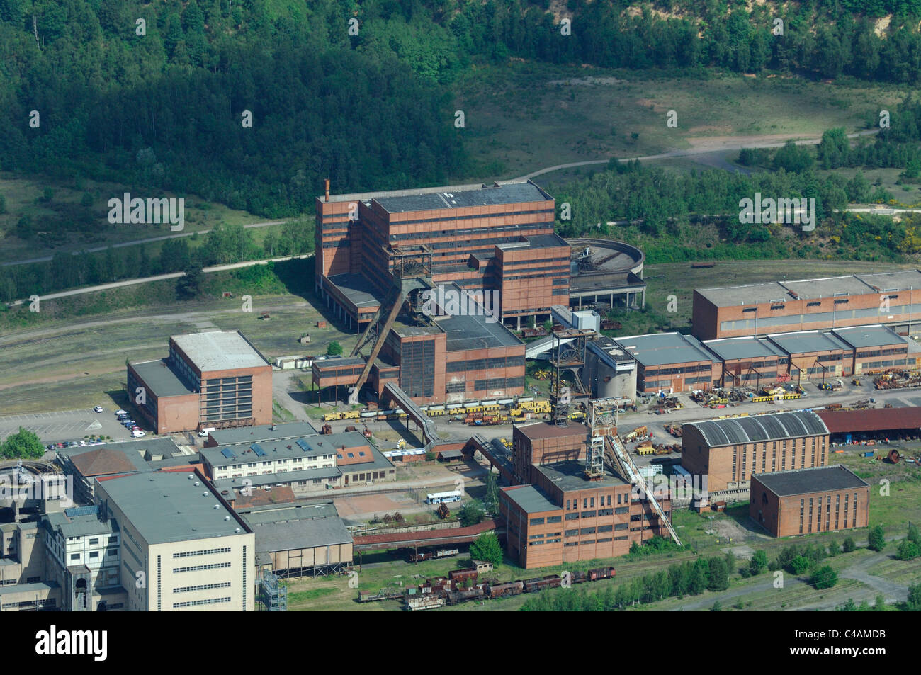 Aerial view coal mine museum 'Musée du Carreau Wendel', Petite Roselle, Moselle, France Stock Photo
