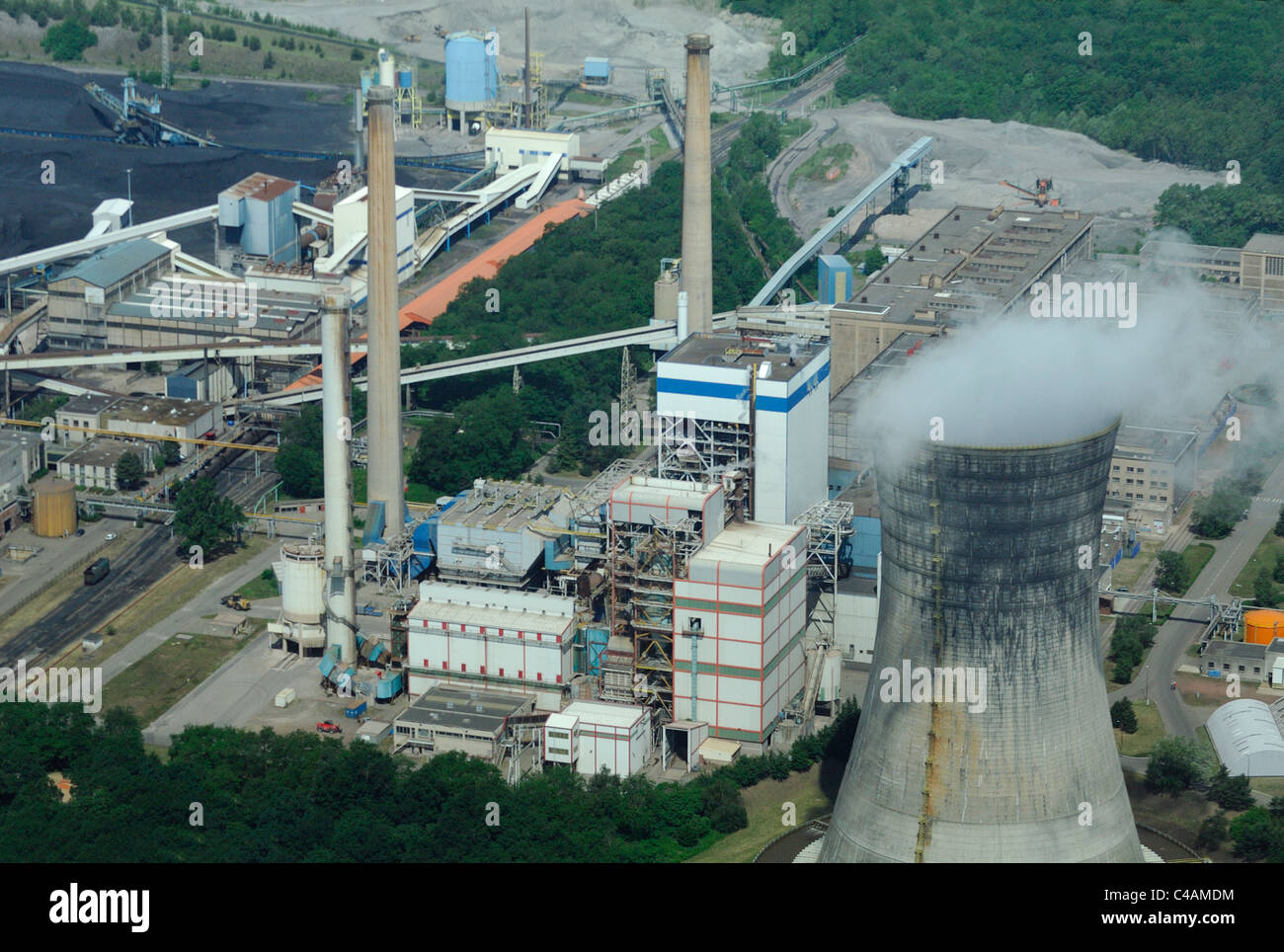 Aerial view coal electrical power station Emile Huchet, Carling Saint