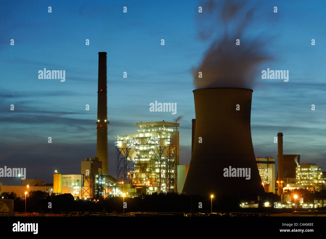 Night view of coal electrical power station Emile Huchet, Carling Saint Avold, Moselle, France Stock Photo
