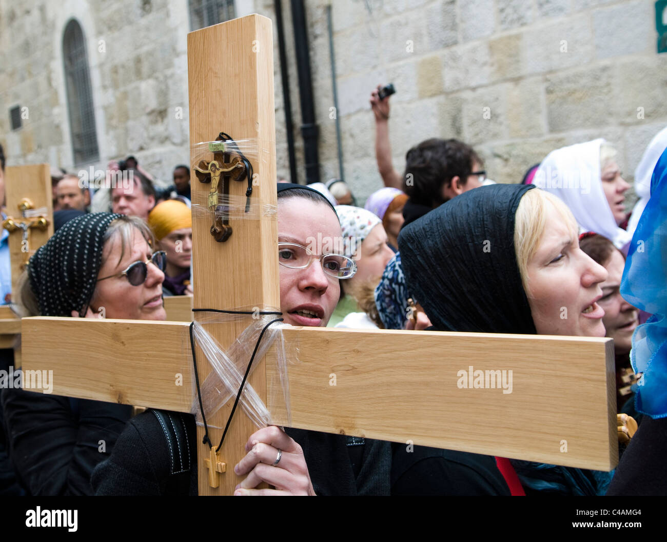 Good Friday procession in the Via dolorosa in the old city of Jerusalem ...