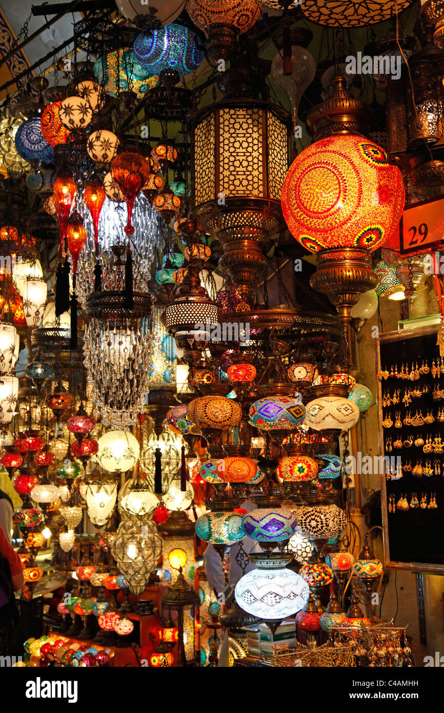 Turkish lights and lighting at a light and lamp shop in the Grand Bazaar,  aka Old Bazaar, covered market in Istanbul, Turkey Stock Photo - Alamy