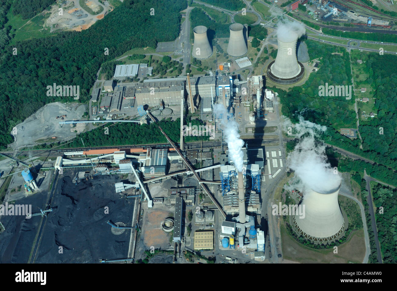 Aerial view coal electrical power station Emile Huchet, Carling Saint Avold, Moselle, Lorraine, France Stock Photo