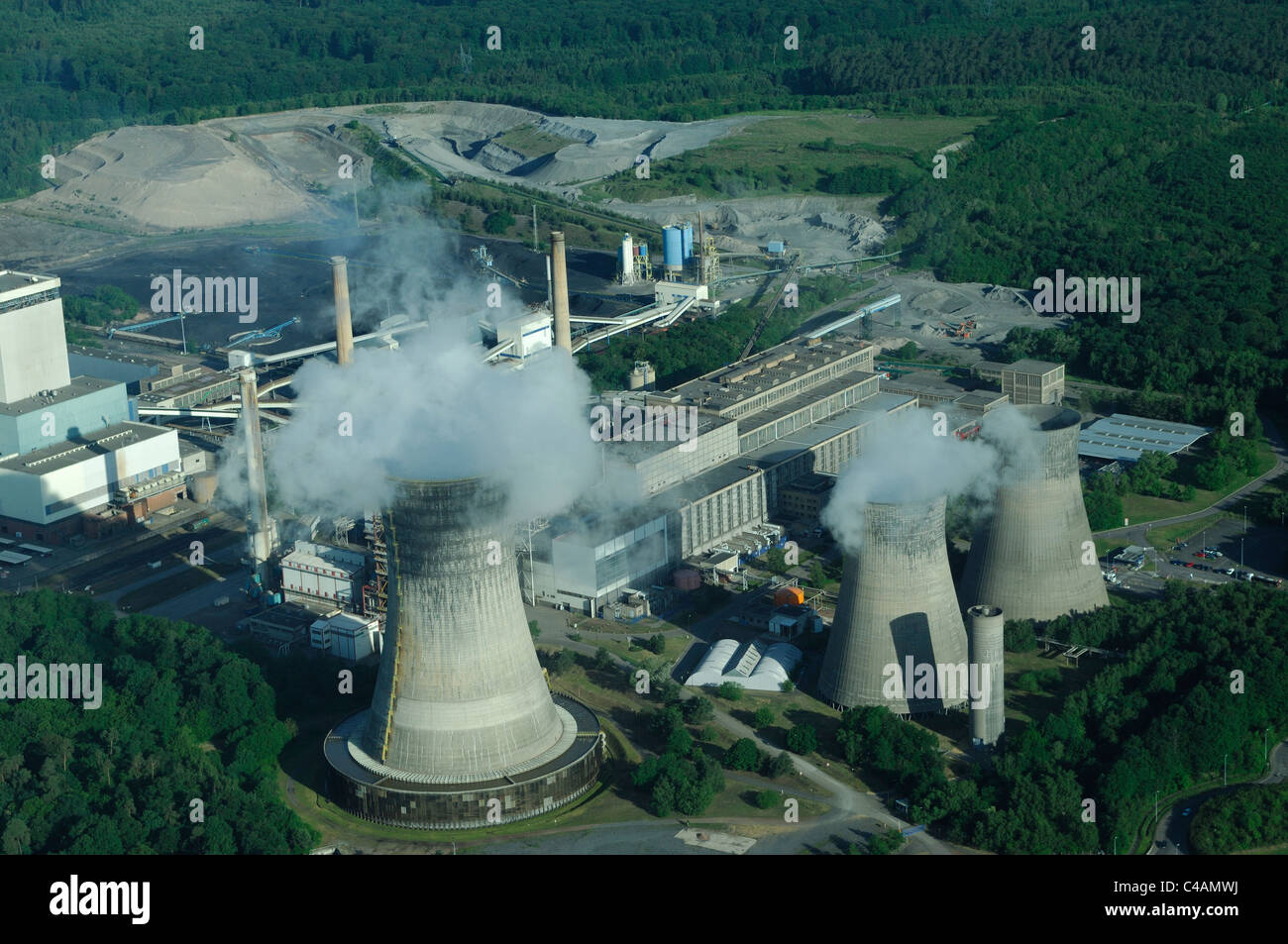 Aerial view coal electrical power station Emile Huchet, Carling Saint Avold, Moselle, Lorraine, France Stock Photo