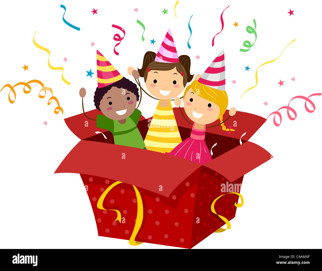 Illustration of Kids Popping Out of a Gift Box Stock Photo - Alamy