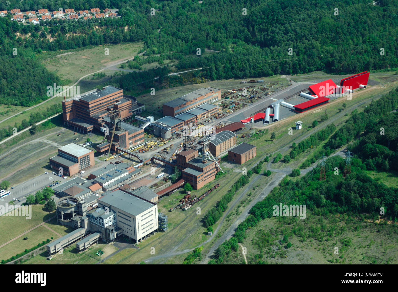 Aerial view coal mine museum 'Musée du Carreau Wendel', Petite Roselle, Moselle, France Stock Photo