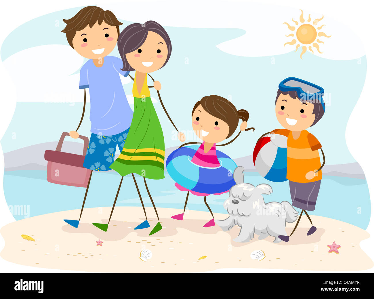Illustration of a Family Outing at the Beach Stock Photo - Alamy