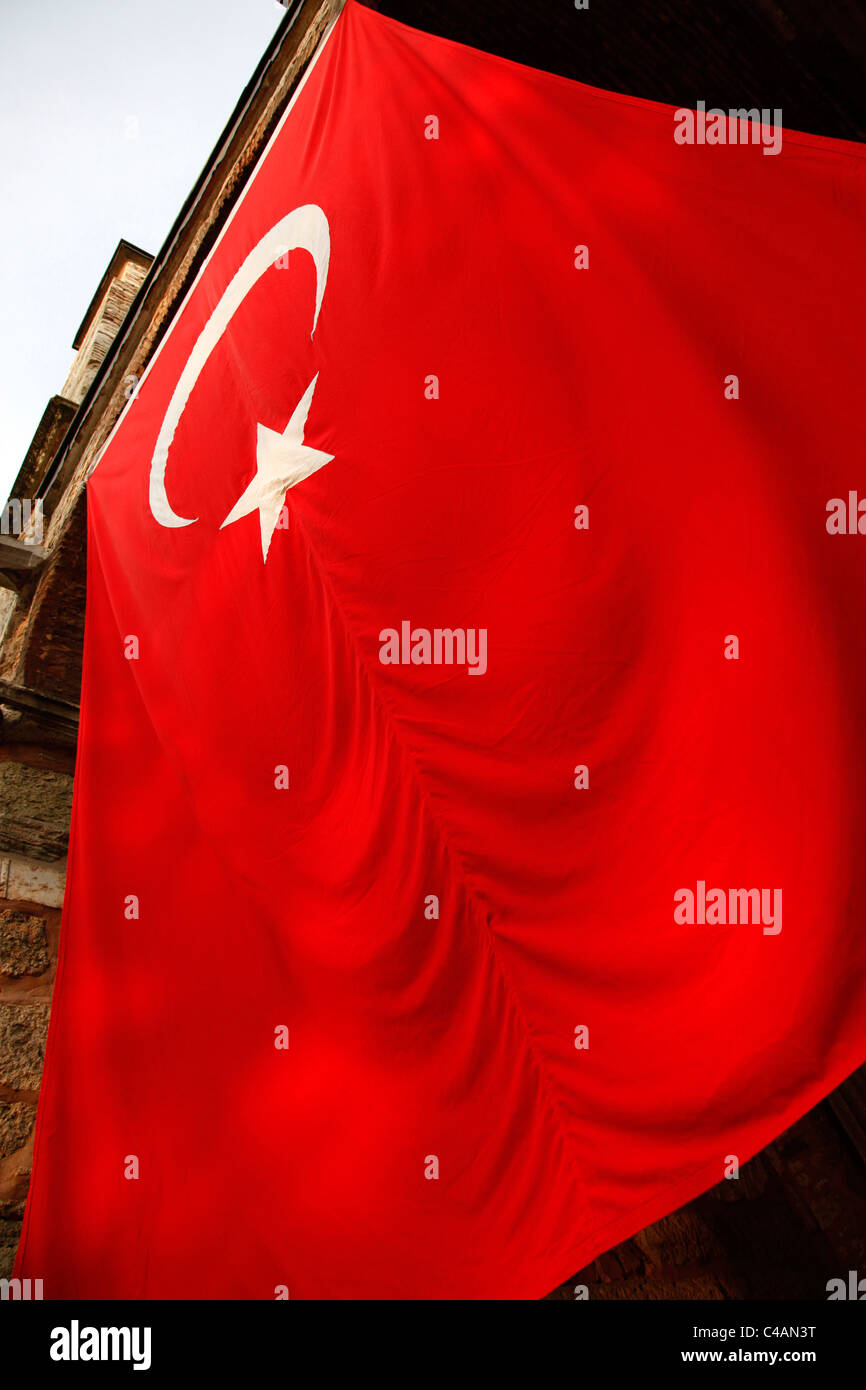 Red Turkish flag in Istanbul, Turkey Stock Photo