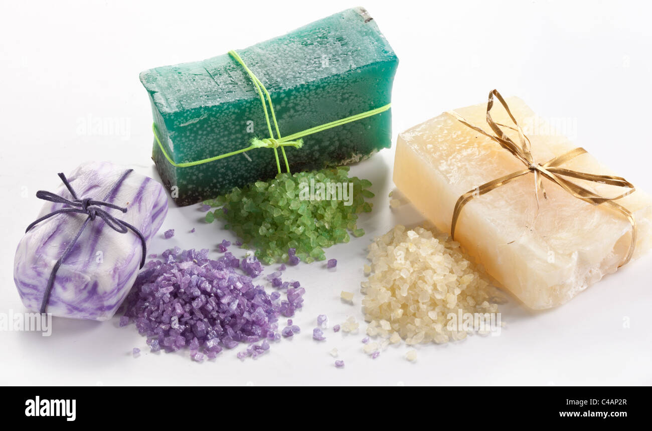 Range of different soaps on a white background Stock Photo Alamy