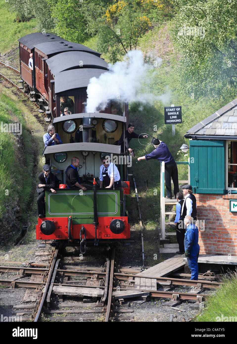 Exchanging tokens at Marley Hill signal box, Tanfield Railway, NE