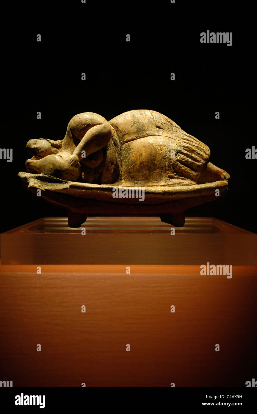 The original Sleeping Lady a 5000 years old small stone figurine recovered in the prehistoric Hypogeum of Ħal-Saflieni now displayed at the National museum of archaeology in Valletta capital city of Malta Stock Photo