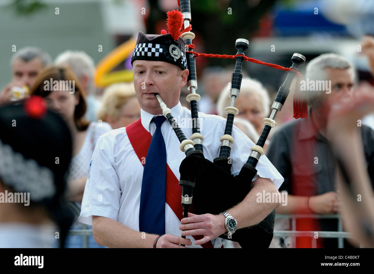 Scottish bagpipe music player in Krakow Cracow during a concert of